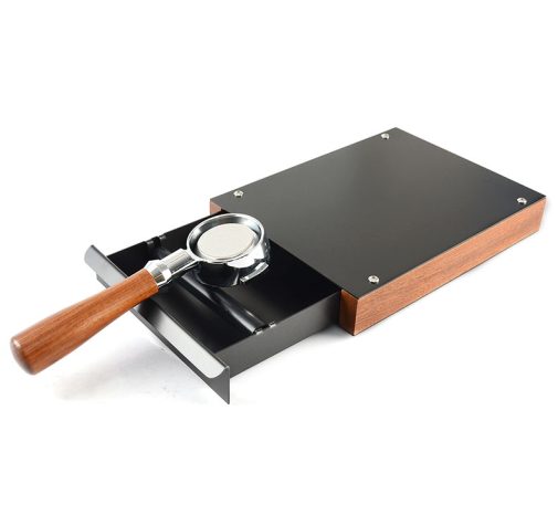 מגירת דפיקה (פח ריקון) שחורה עם עץ לקפה