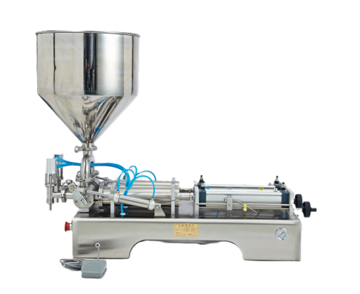 מכונת מילוי פנאומטית שולחנית 100-1,000 מ"ל לנוזלים וסמיכים שני ראשים